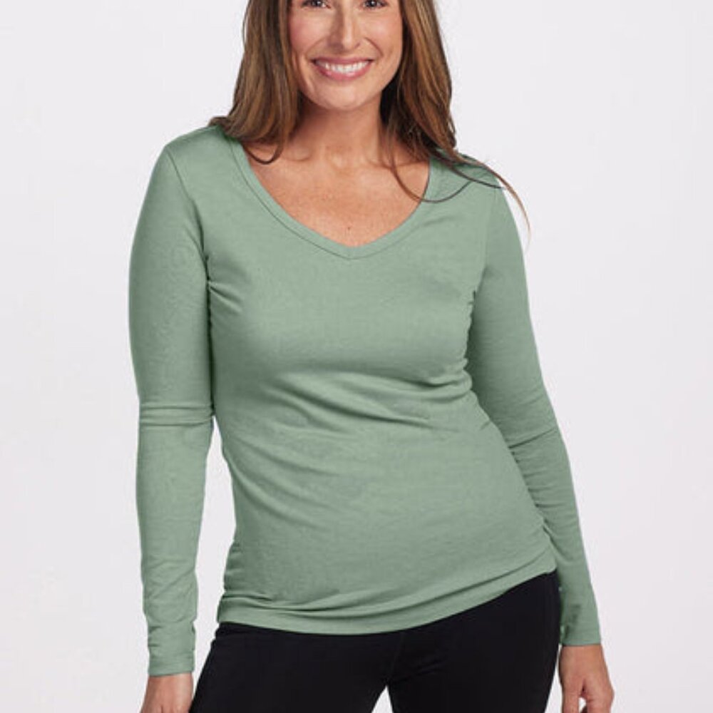 Woolx Merino Wool Layla V Neck Top Light Green Small